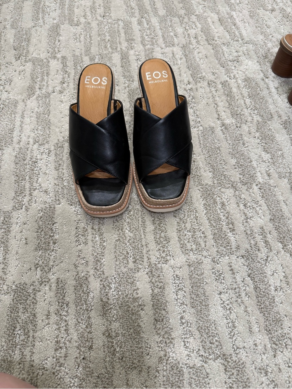 eos Black Leather Slide Sandals